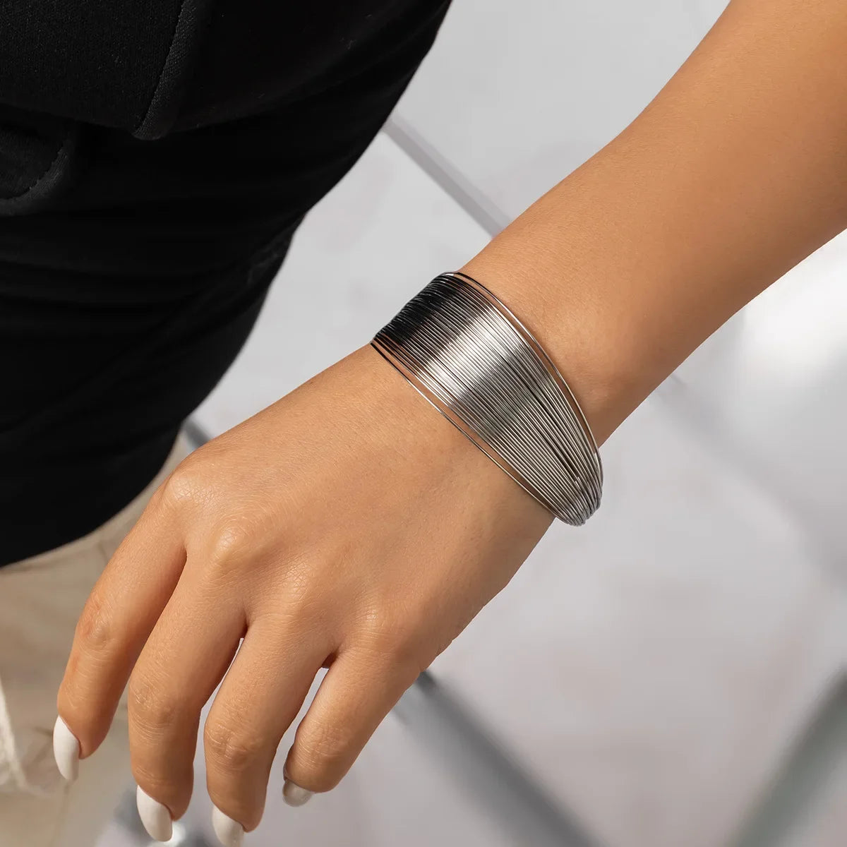 Wide Multilayer Metal Wires Cuff Women's Bracelet