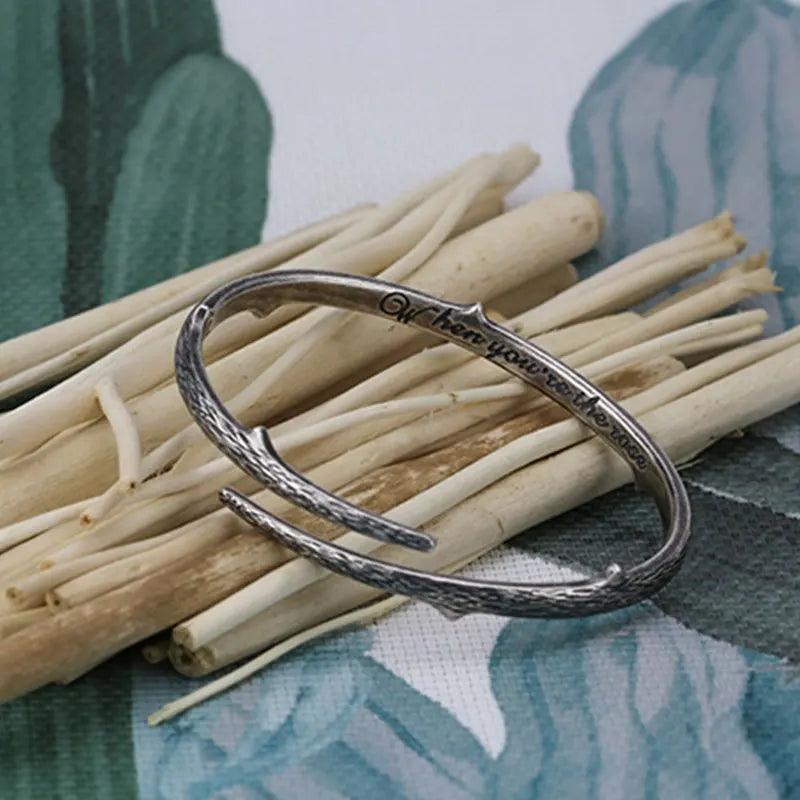 Vintage Black Thistles And Thorns Metal Cuff Bracelet for Men