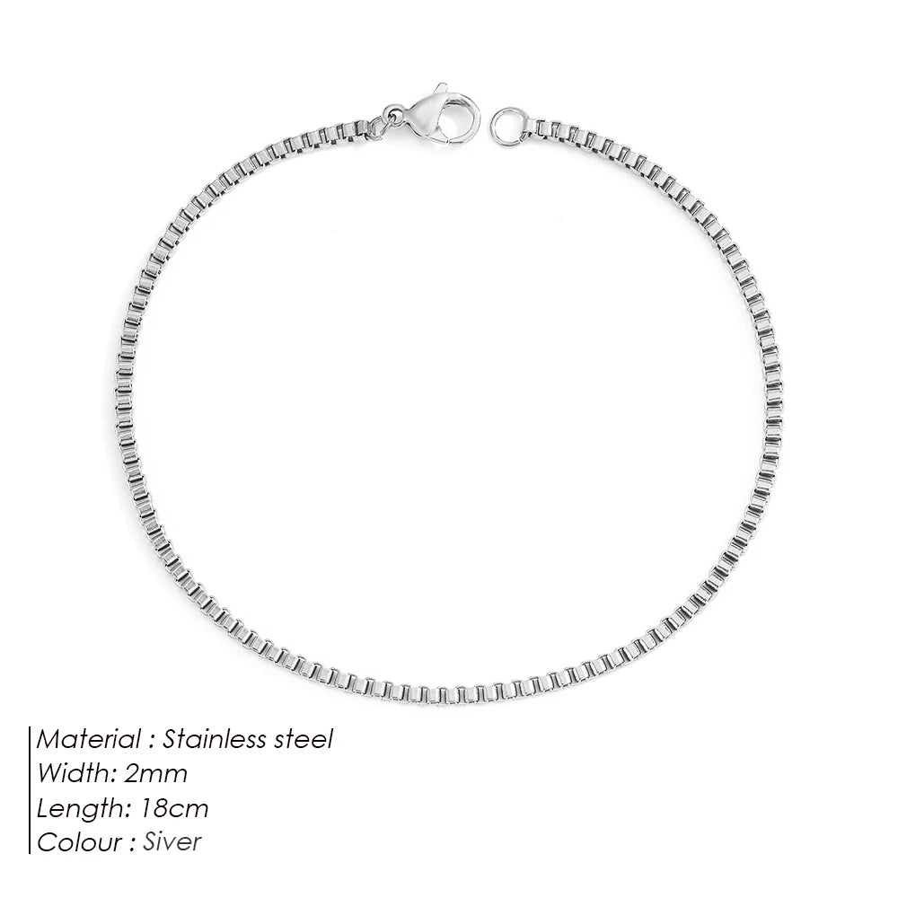 eManco  Charm for Women Jewelry Gifts Minimalist Men's Bracelet Support Wholesale Silver Color Stainless Steel Box Chain Bracele