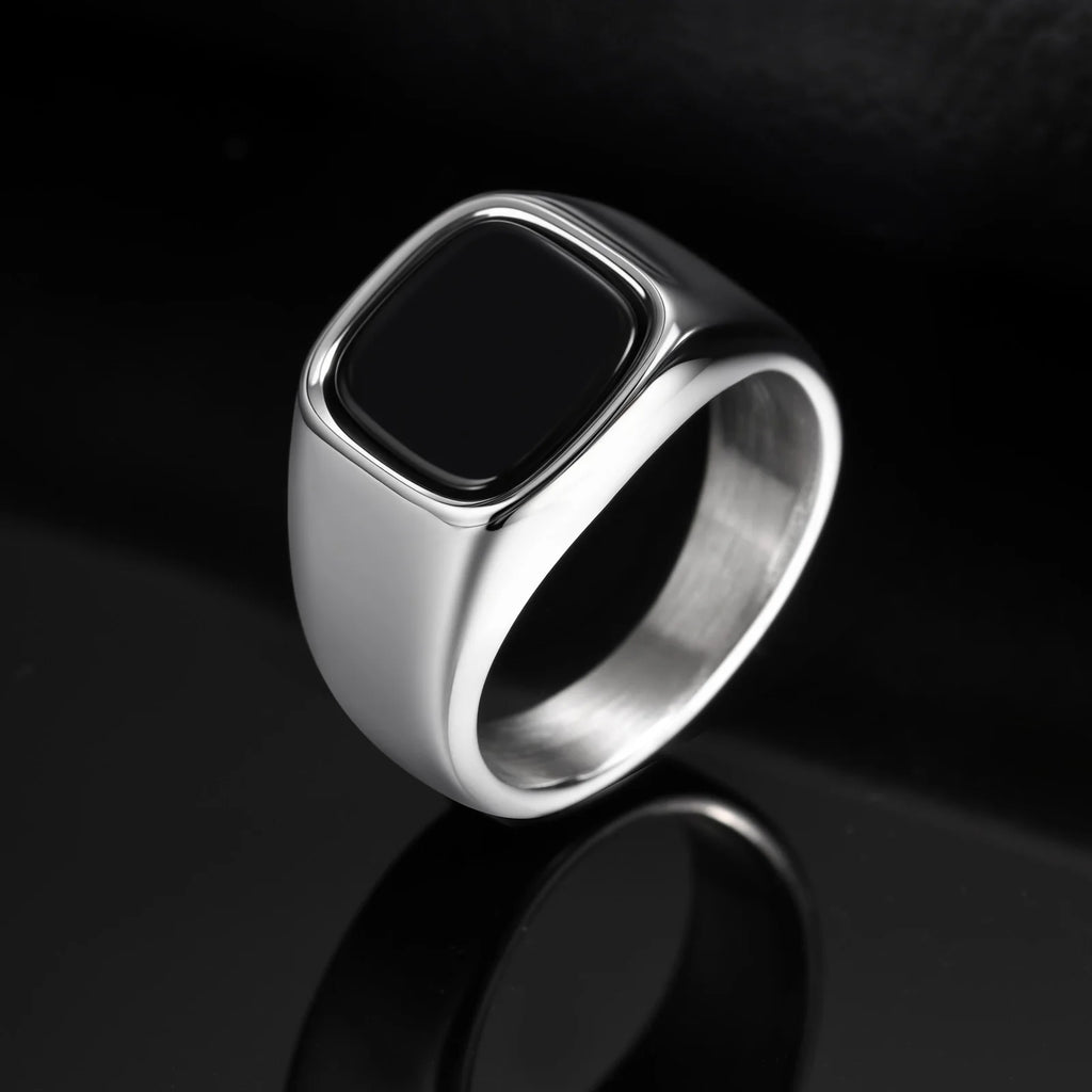 Rock Punk Stylish Black Stone Signet Ring For Men's