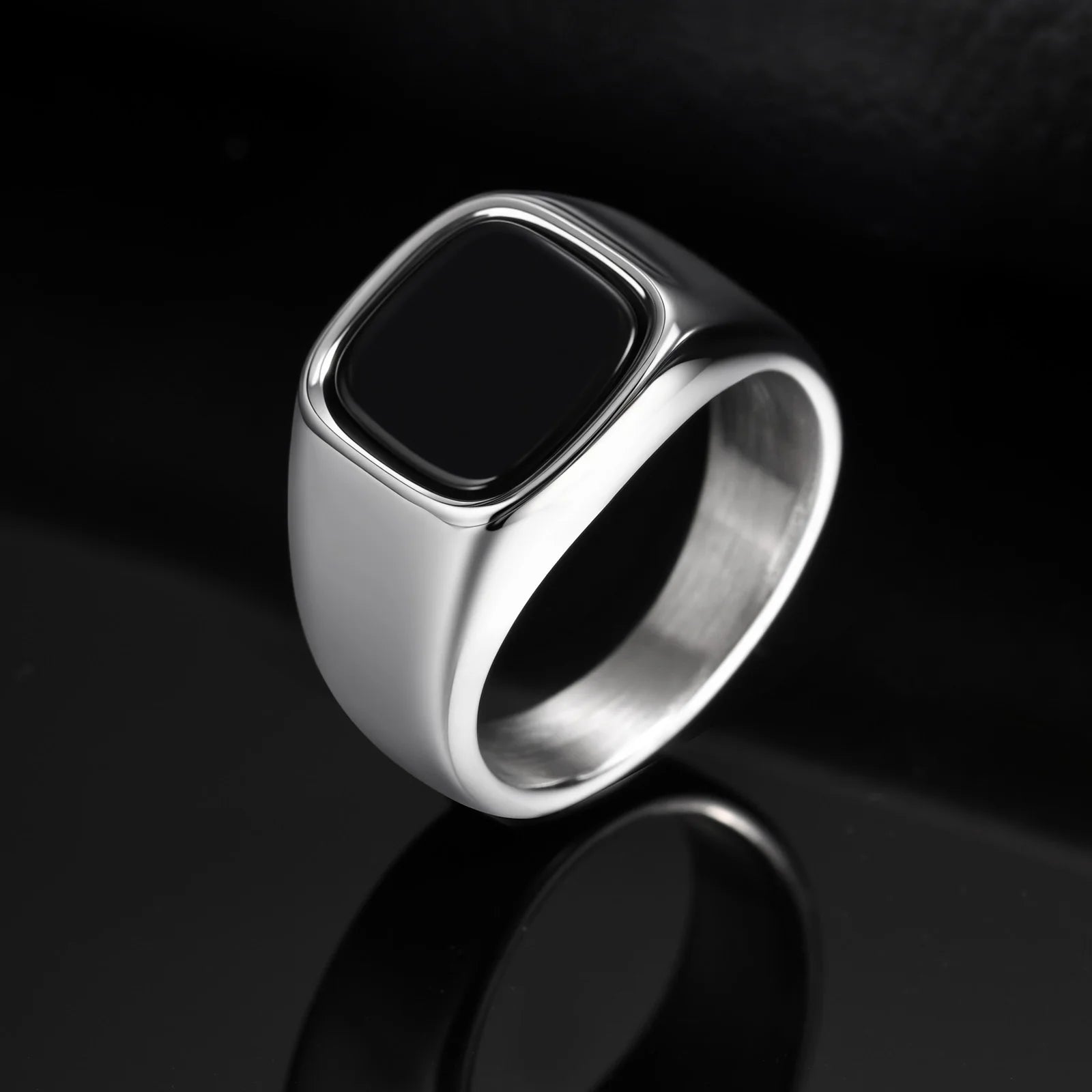 Rock Punk Stylish Black Stone Signet Ring For Men's