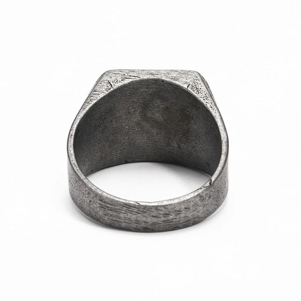 Solid Masculine Titanium Steel Vintage Square Ring for Men