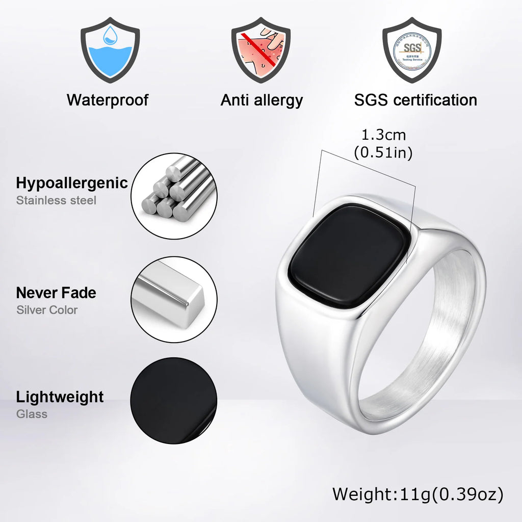 Rock Punk Stylish Black Stone Signet Ring For Men's