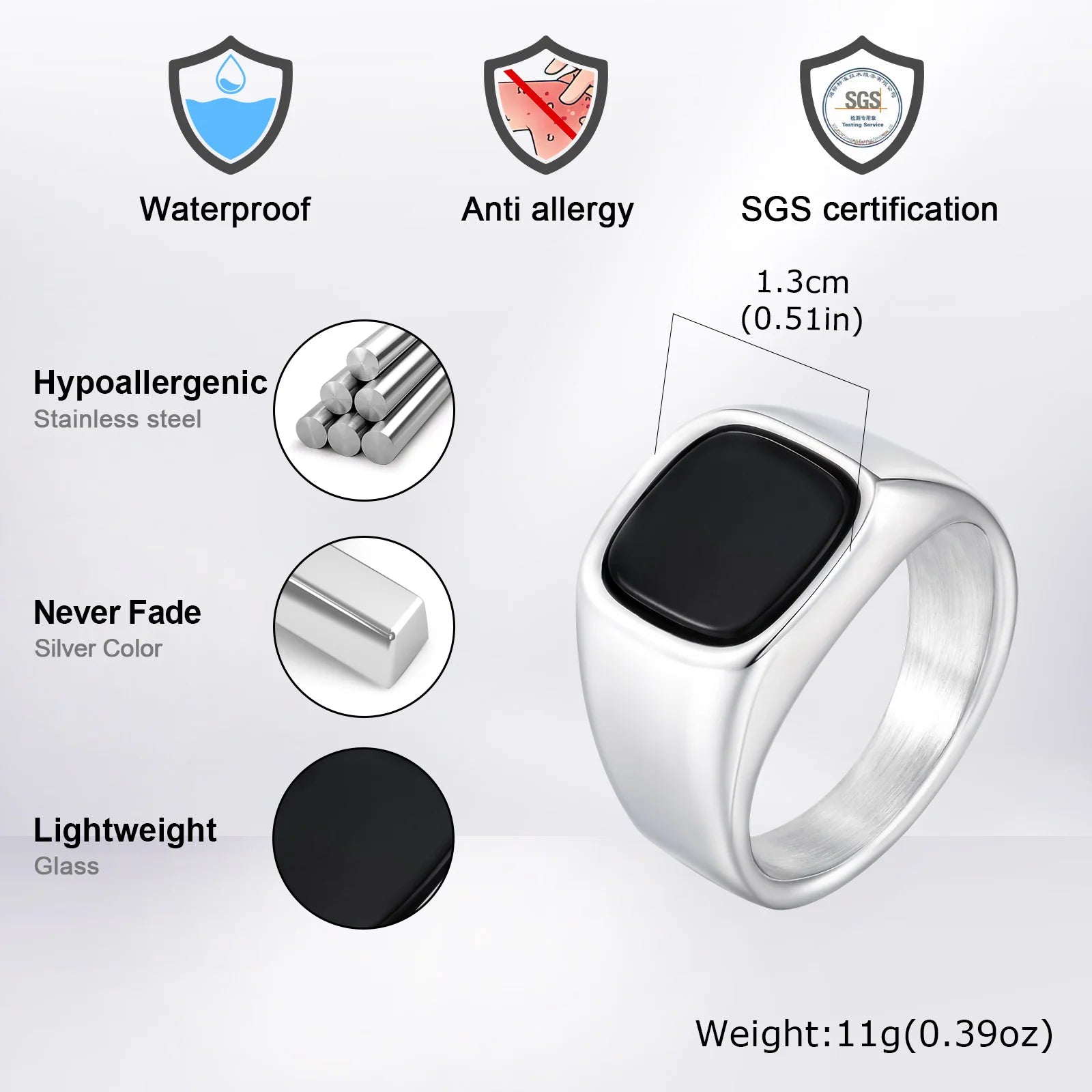 Rock Punk Stylish Black Stone Signet Ring For Men's