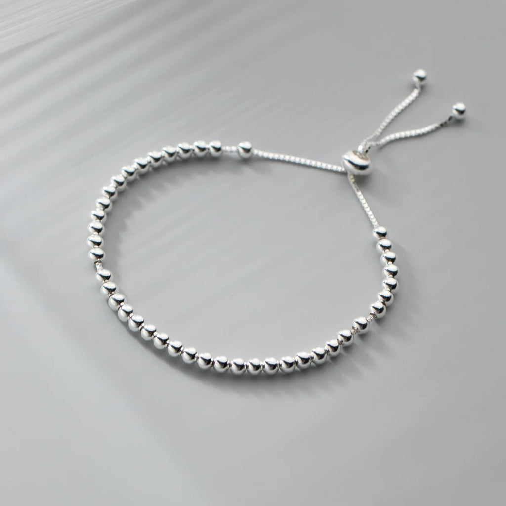 Sterling Silver 3mm Adjustable Beaded Bracelet For Women