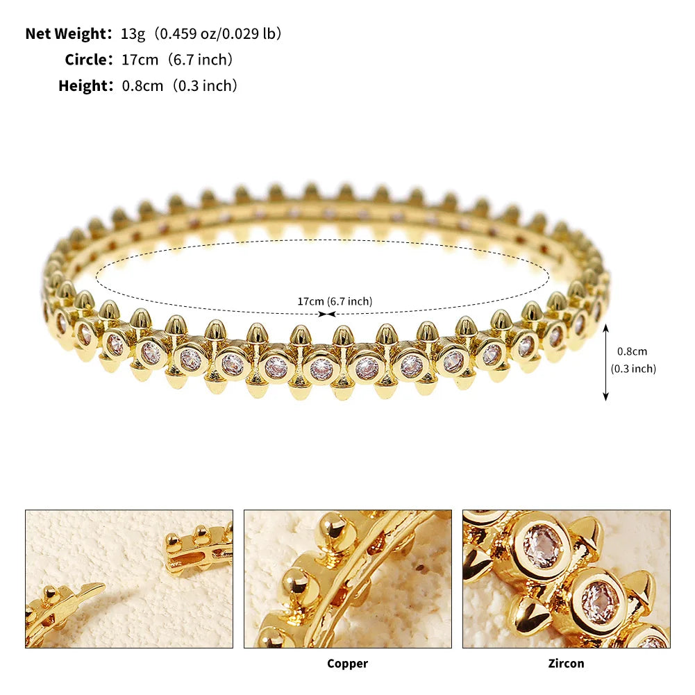 Elegant Gold Copper Zirconia Opening Women's Bracelet