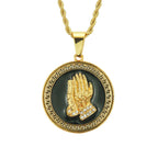 Men's Lion Head and Prayer Hand Pendant