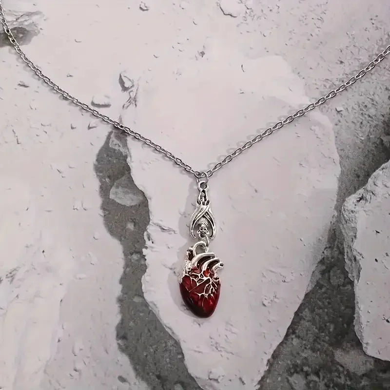 Gothic Vampire Bat Bloody Heart Pendant Necklace