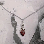 Gothic Vampire Bat Bloody Heart Pendant Necklace