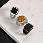 Rock Punk Stylish Black Stone Signet Ring For Men's