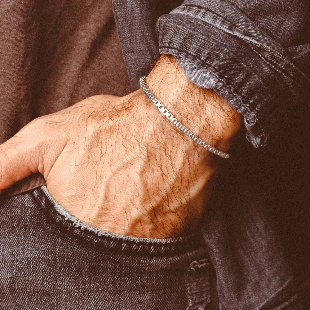 eManco  Charm for Women Jewelry Gifts Minimalist Men's Bracelet Support Wholesale Silver Color Stainless Steel Box Chain Bracele