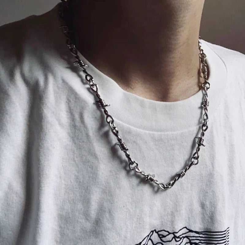 Gothic Punk Barbed Wire Little Thorns Iron Chain Necklace/Bracelet/Earrings