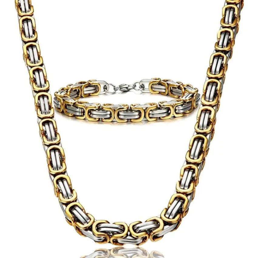 8MM 60CM Men's Byzantine Necklace in Gold Stainless Steel