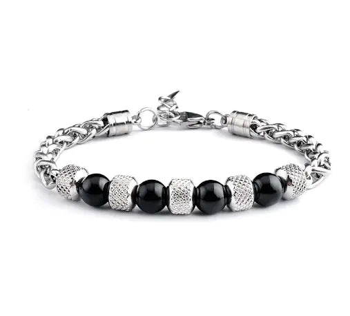 Tiger Eye Stone Beads Titanium Steel Chain Men's Bracelet