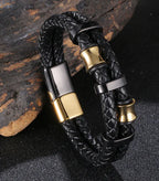 Genuine Leather Braided Stainless Steel Multilayer Bracelet for Men