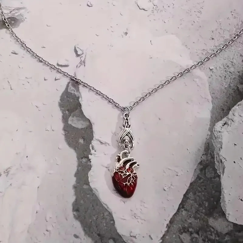 Gothic Vampire Bat Bloody Heart Pendant Necklace