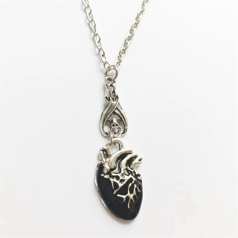 Gothic Vampire Bat Bloody Heart Pendant Necklace