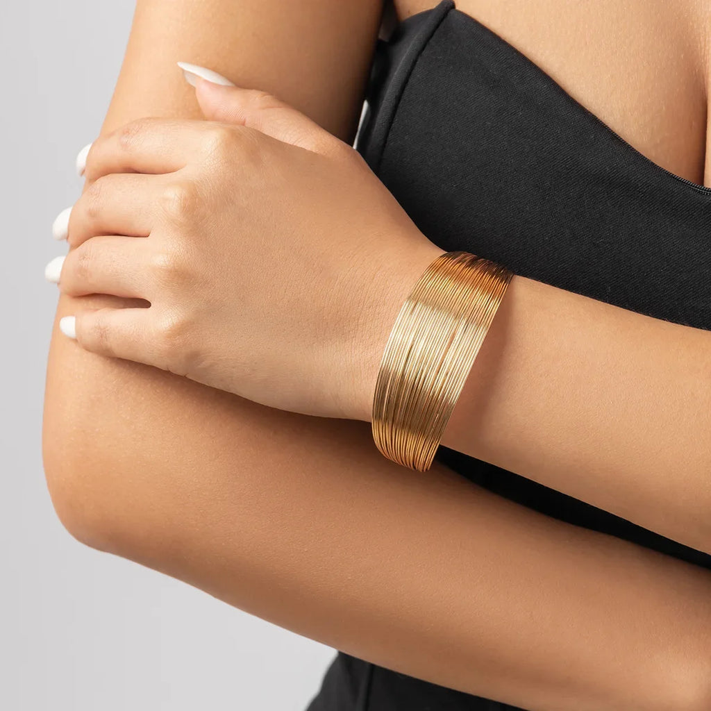 Wide Multilayer Metal Wires Cuff Women's Bracelet