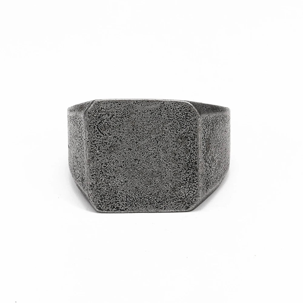 Solid Masculine Titanium Steel Vintage Square Ring for Men