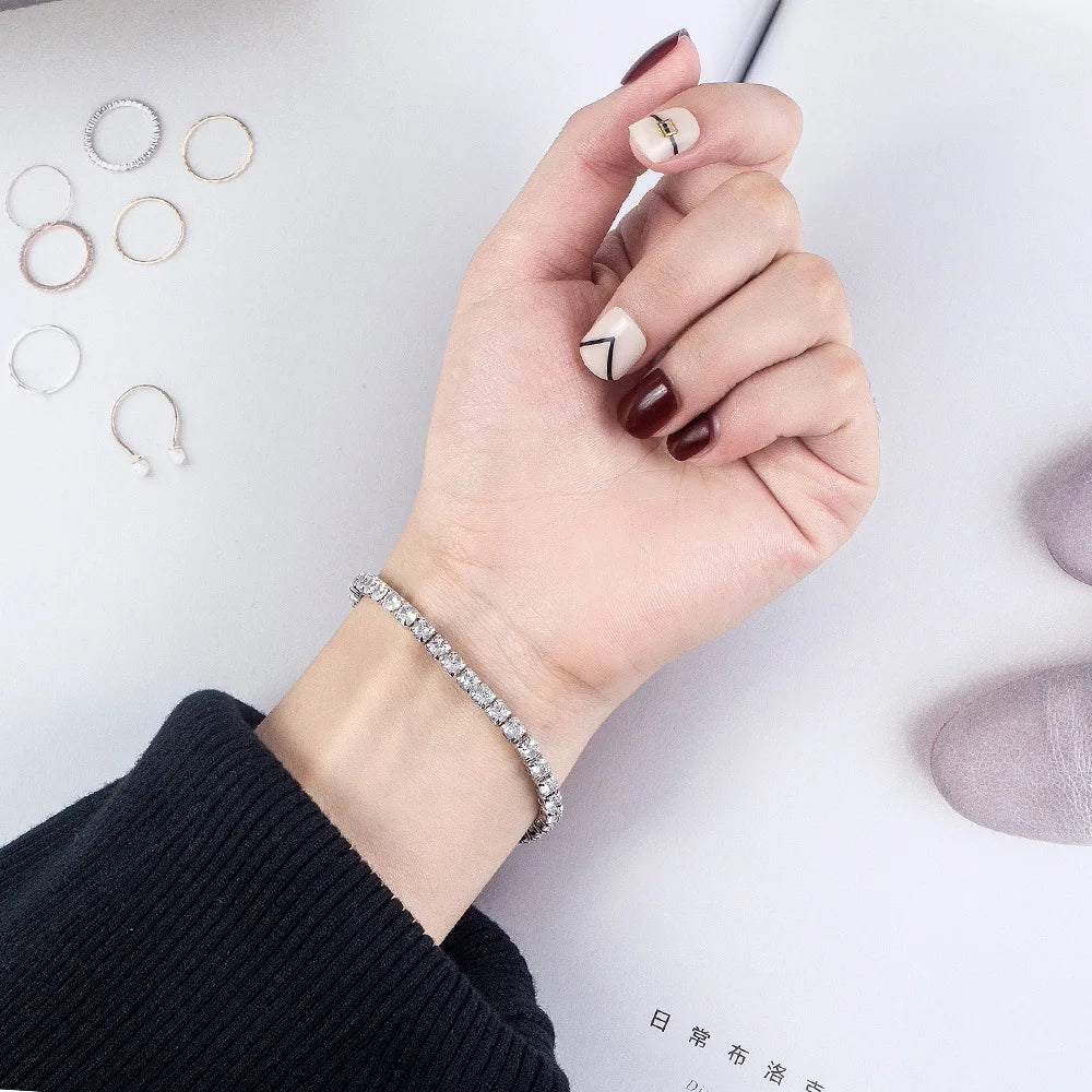 Sterling Silver Zircon Chain Bracelet For Women