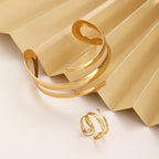 Gold European & American Thick Geometric Bracelet Ring Combination Set
