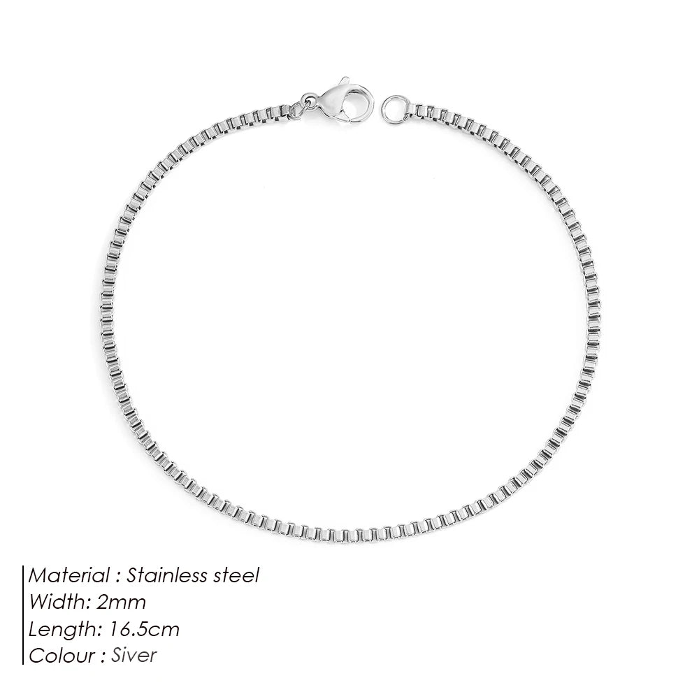 eManco  Charm for Women Jewelry Gifts Minimalist Men's Bracelet Support Wholesale Silver Color Stainless Steel Box Chain Bracele