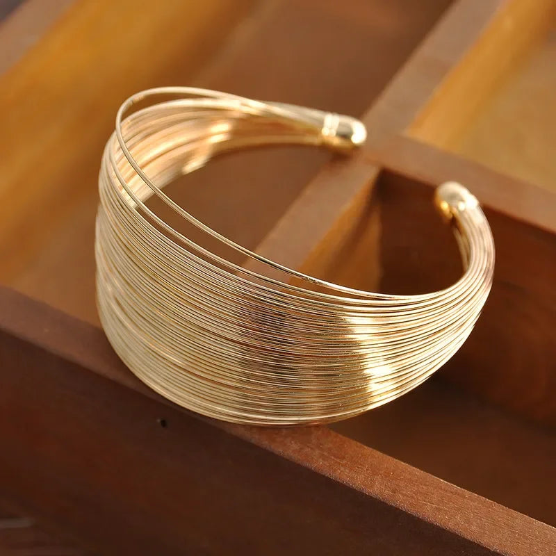 Wide Multilayer Metal Wires Cuff Women's Bracelet