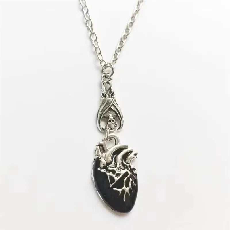 Gothic Vampire Bat Bloody Heart Pendant Necklace