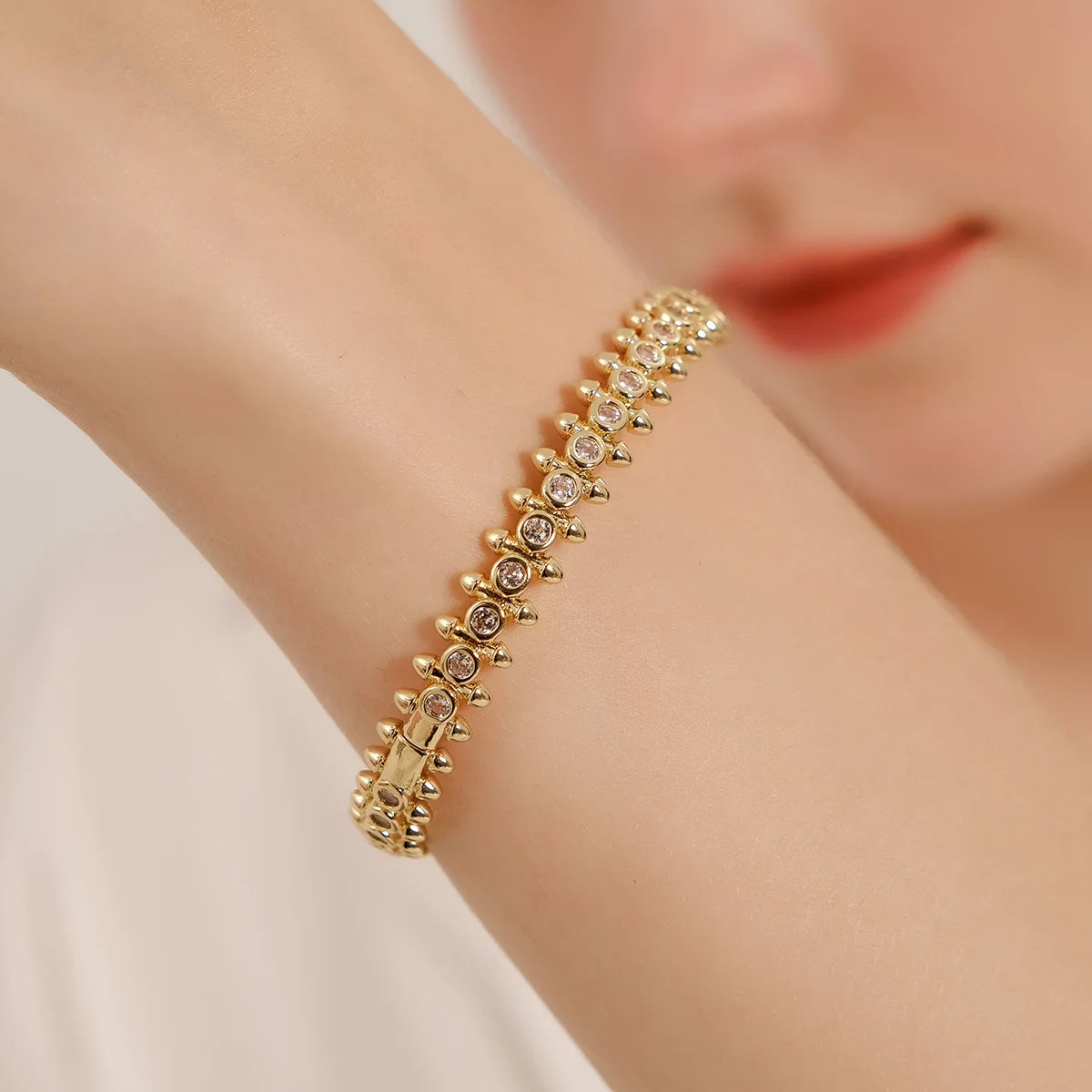 Elegant Gold Copper Zirconia Opening Women's Bracelet