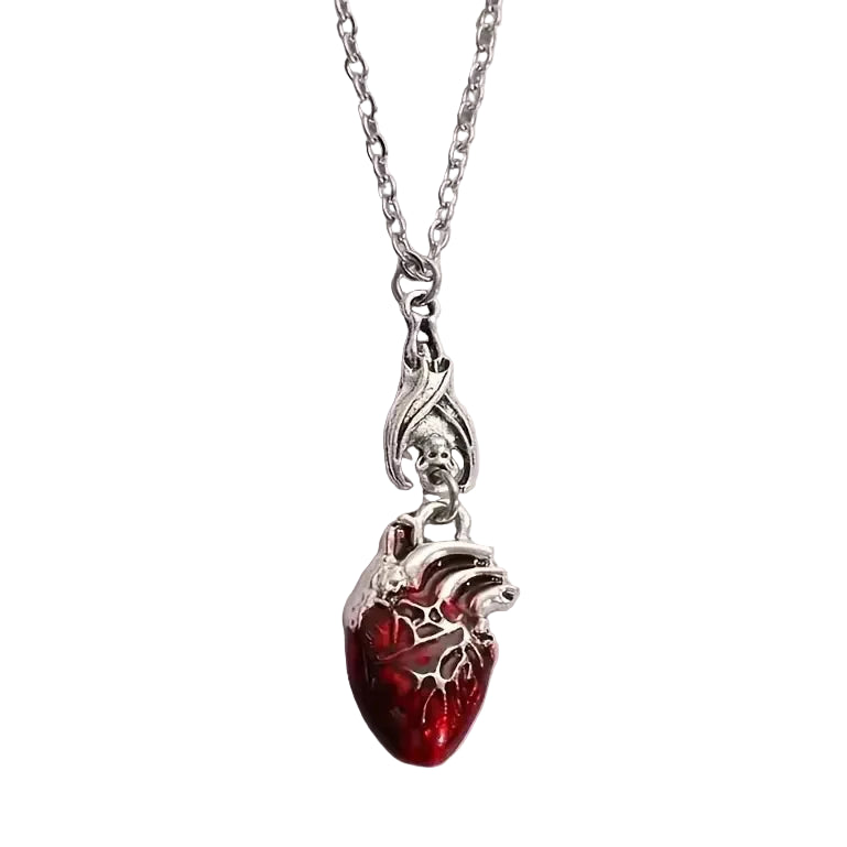Gothic Vampire Bat Bloody Heart Pendant Necklace