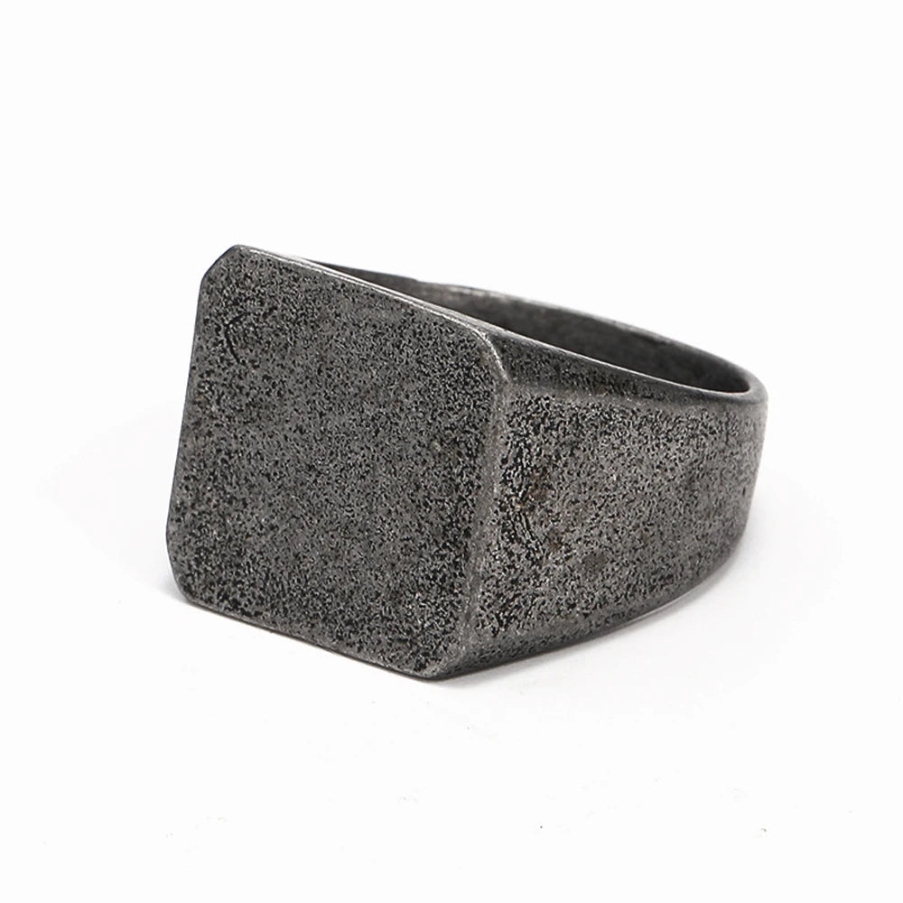 Solid Masculine Titanium Steel Vintage Square Ring for Men