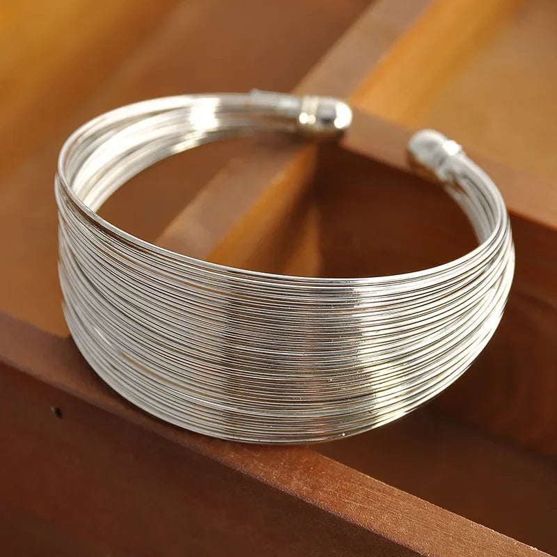 Wide Multilayer Metal Wires Cuff Women's Bracelet