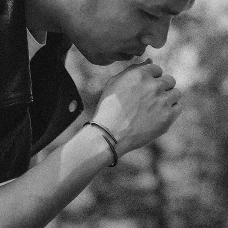 Vintage Black Thistles And Thorns Metal Cuff Bracelet for Men