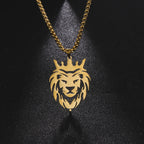Men's Gold Lion Head Pendant Necklace, Punk Style