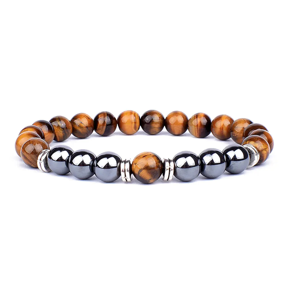 Natural Stone Men's Bracelet: Tiger Eye & Agate