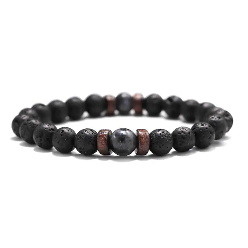 8mm Lava Stone & Wood Beaded Men's Bracelet