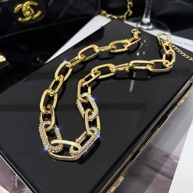 Diamond Embedding Thick Cuban Chain Necklace