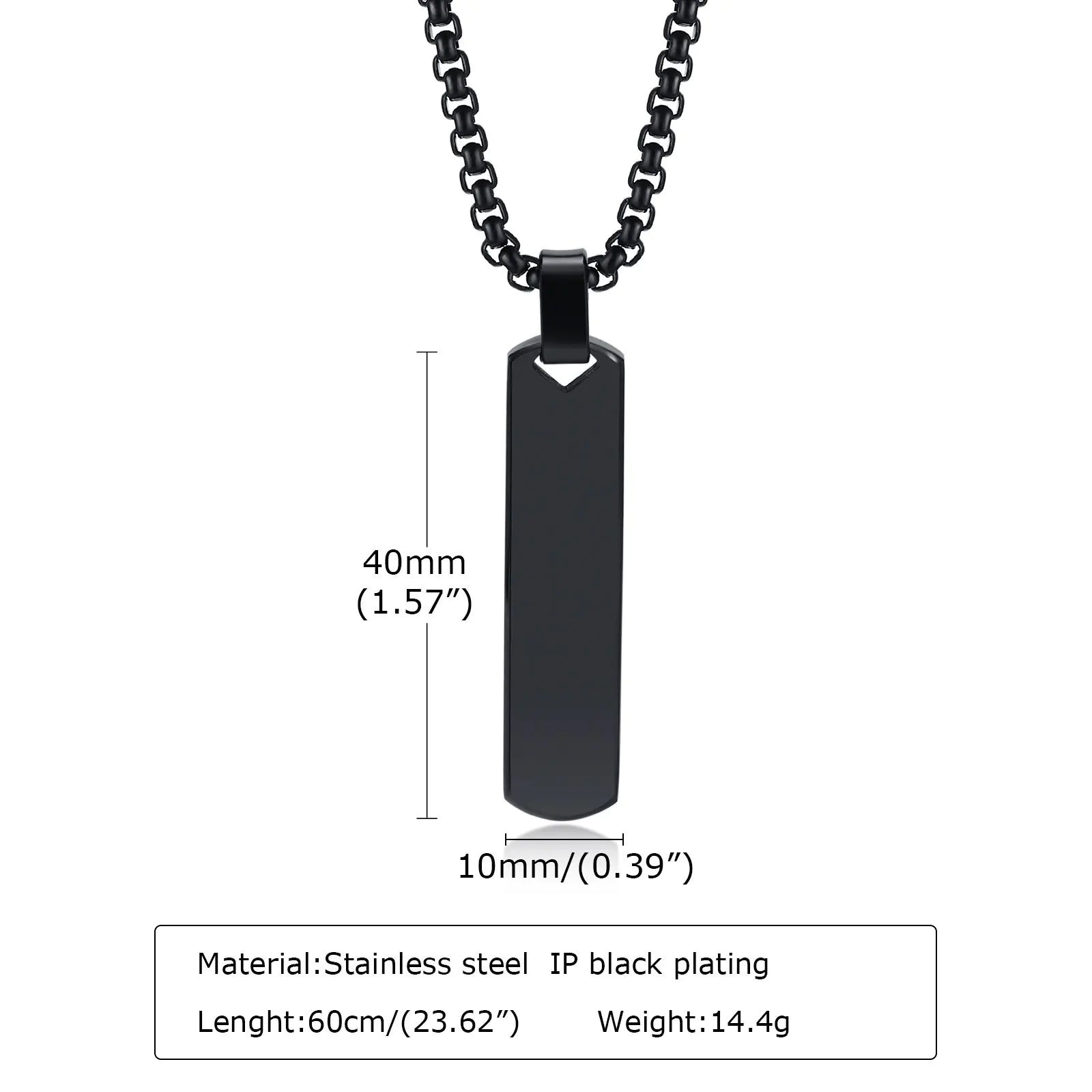 Men's Stainless Steel Rectangular Pendant Necklace