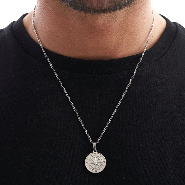 Men's Layered Nautical Compass Pendant Necklace