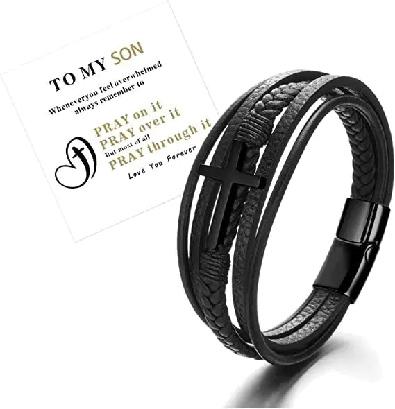 Handmade Multi-layer Braided Leather Cross Men's Bracelet