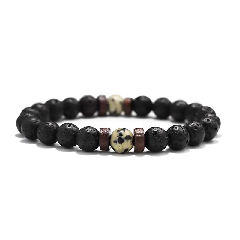 8mm Lava Stone & Wood Beaded Men's Bracelet