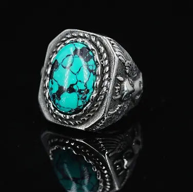 Vintage Turquoise Owl Ring for Men