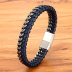 Vintage Leather Woven  Steel Buckle Men's Bracelet