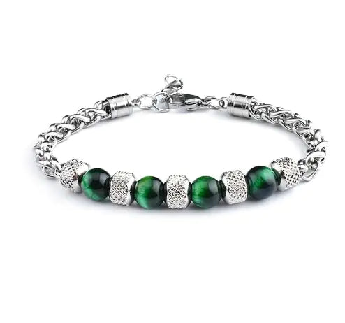 Tiger Eye Stone Beads Titanium Steel Chain Men's Bracelet