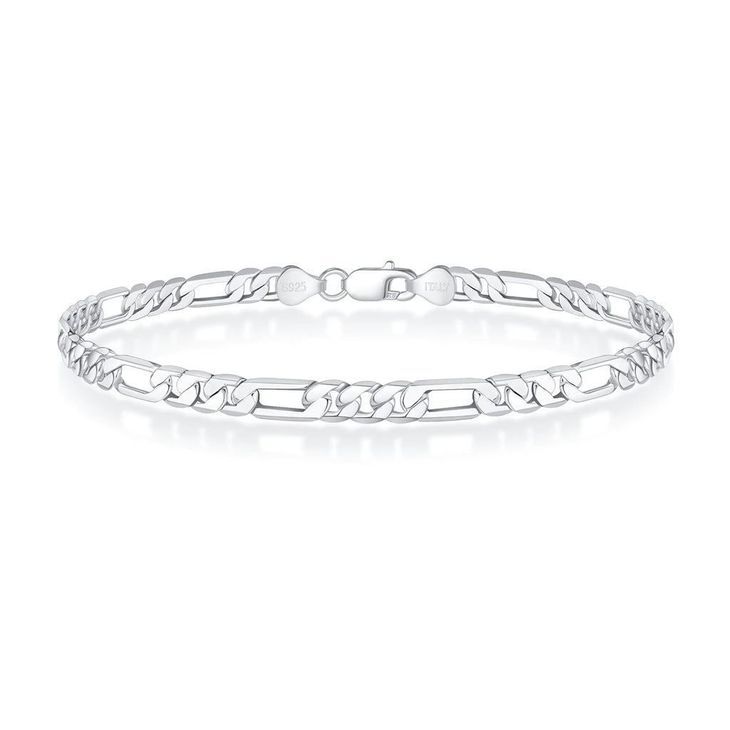 925 Sterling Silver Clasp 4mm Chain Figaro Men's Bracelet