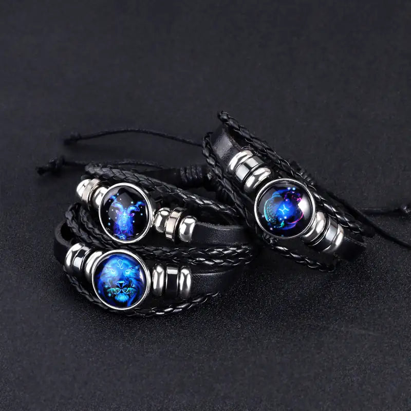 Zodiac Constellation Braided Leather Bracelet
