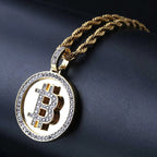 Men's Hip Hop Bitcoin Pendant Necklace with Zirconia