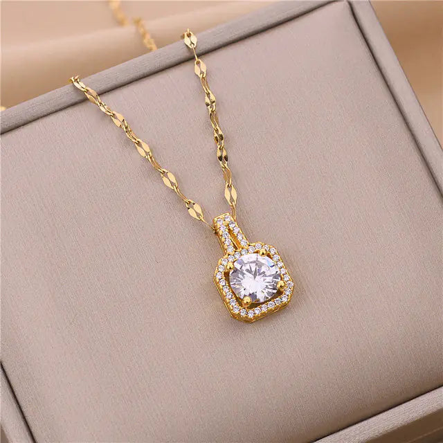 Women's Tricolor Crystal Zircon Pendant Necklace