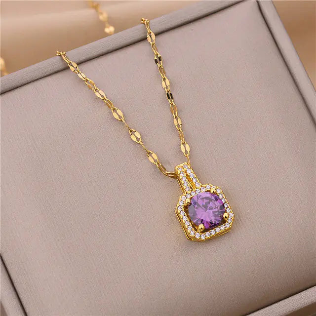 Women's Tricolor Crystal Zircon Pendant Necklace
