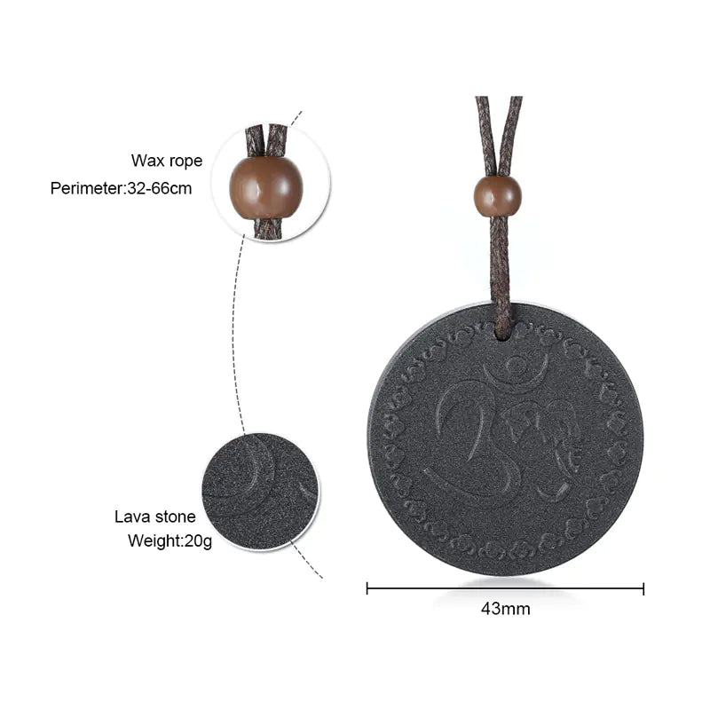 Black Round Energy Stone Pendant Necklace for Men